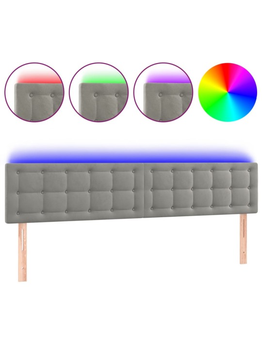 Čelo postele s LED světle šedé 160x5x78/88 cm samet