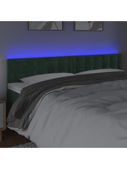 Čelo postele s led tmavě zelené 160x5x78/88 cm samet