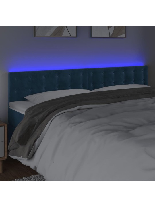 Čelo postele s led tmavě modré 180x5x78/88 cm samet