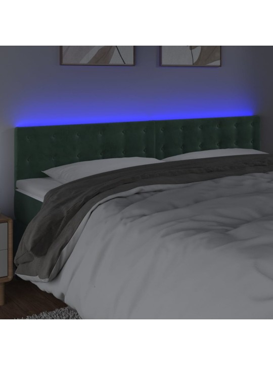 Čelo postele s led tmavě zelené 200x5x78/88 cm samet