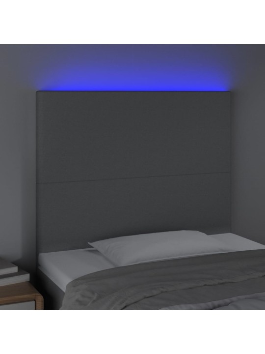 Čelo postele s LED světle šedé 100x5x118/128 cm textil