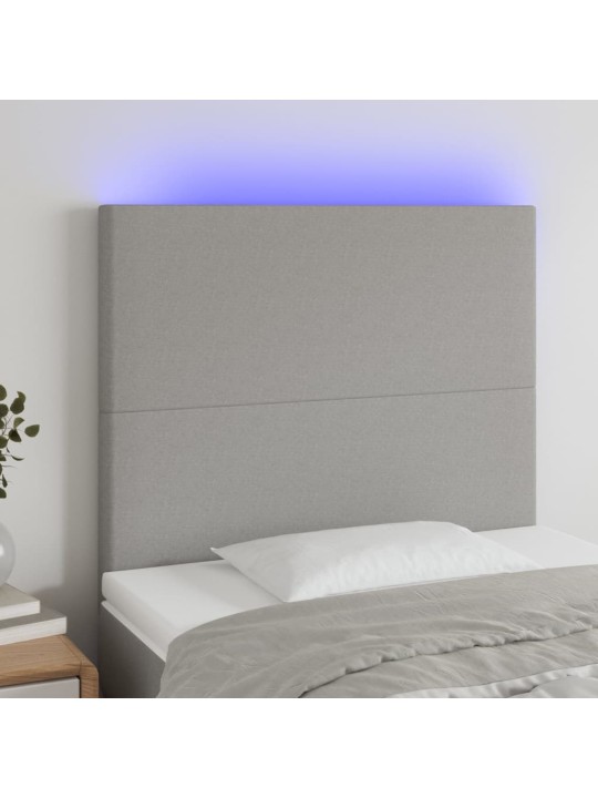 Čelo postele s LED světle šedé 100x5x118/128 cm textil