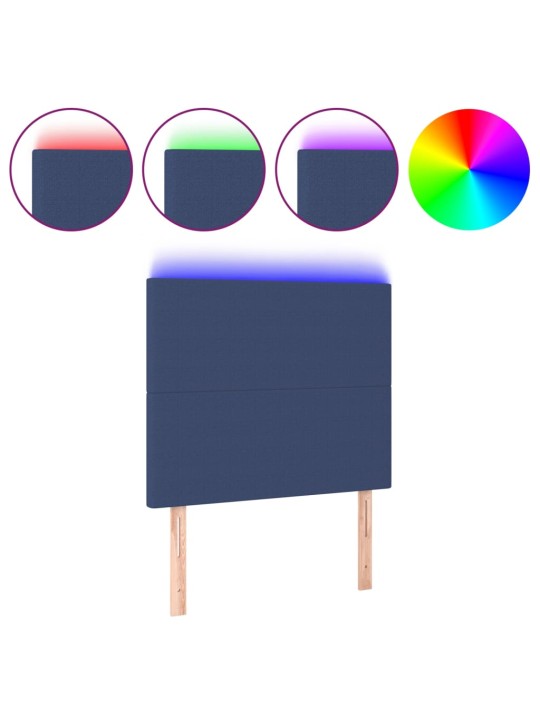 Čelo postele s LED modré 100x5x118/128 cm textil