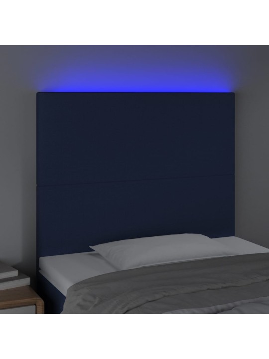 Čelo postele s LED modré 100x5x118/128 cm textil