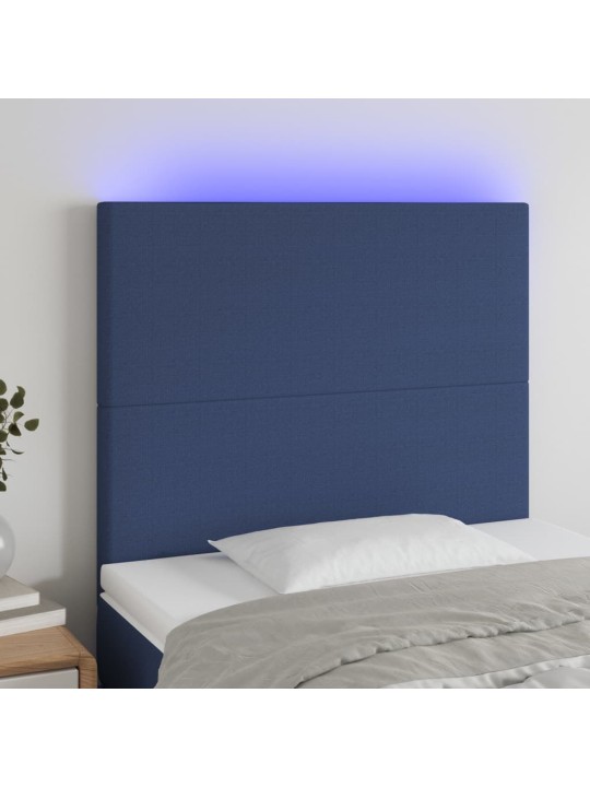 Čelo postele s LED modré 100x5x118/128 cm textil