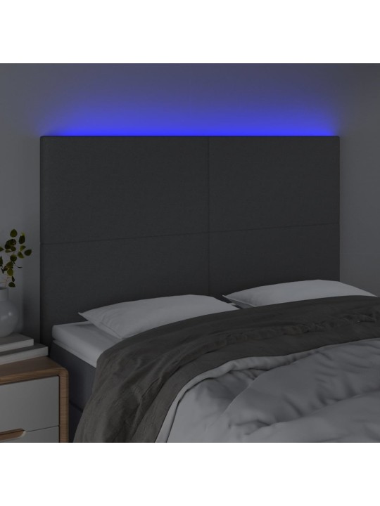 Čelo postele s LED tmavě šedé 144x5x118/128 cm textil