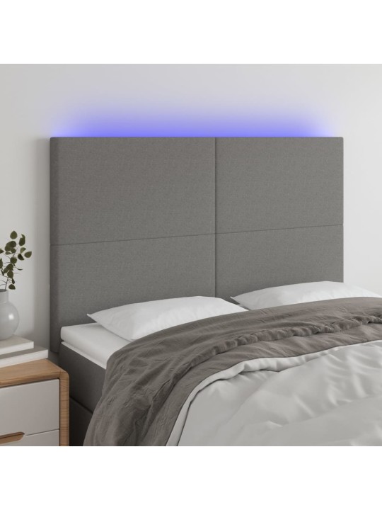 Čelo postele s LED tmavě šedé 144x5x118/128 cm textil