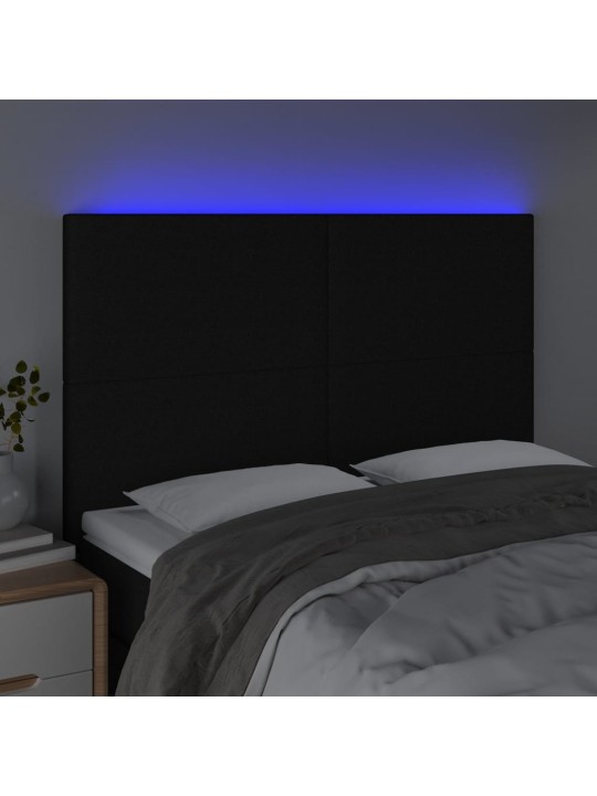 Čelo postele s LED černé 144x5x118/128 cm textil
