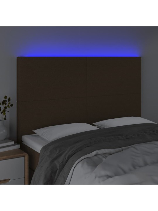 Čelo postele s led tmavě hnědé 144x5x118/128 cm textil
