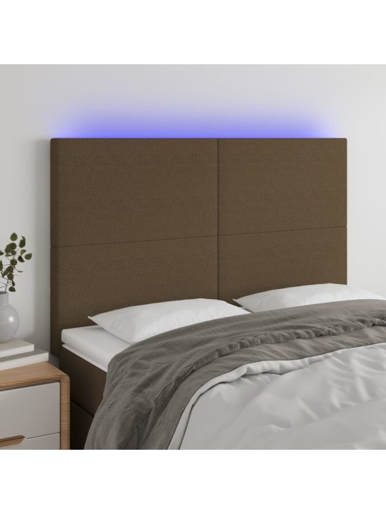 Čelo postele s led tmavě hnědé 144x5x118/128 cm textil