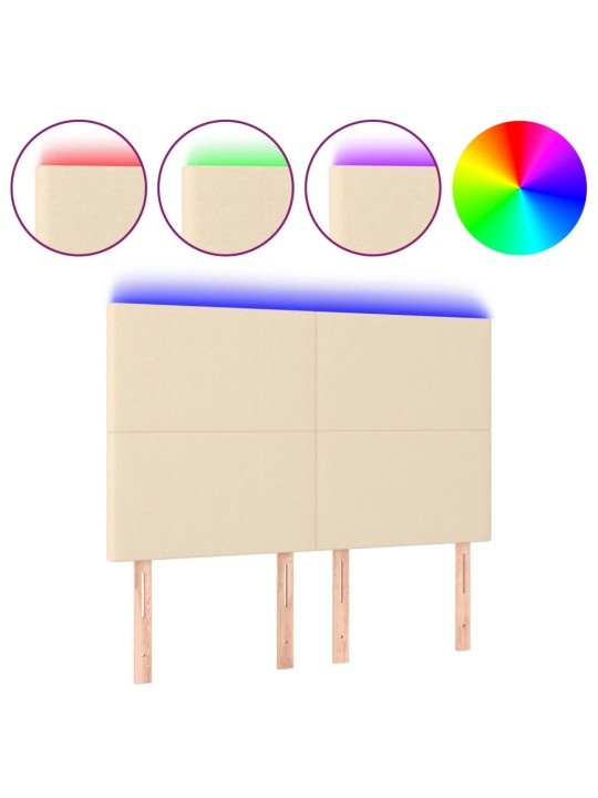 Čelo postele s led krémové 144x5x118/128 cm textil