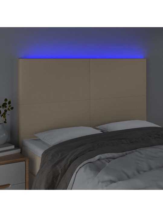 Čelo postele s led krémové 144x5x118/128 cm textil