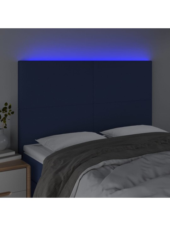 Čelo postele s led modré 144x5x118/128 cm textil