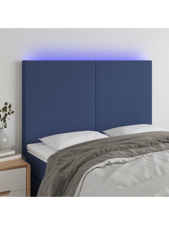 Čelo postele s led modré 144x5x118/128 cm textil