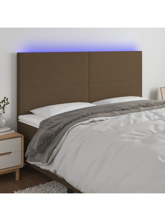 Čelo postele s led tmavě hnědá 200x5x118/128 cm textil