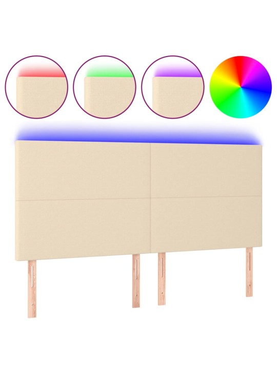 Čelo postele s led krémová 200x5x118/128 cm textil
