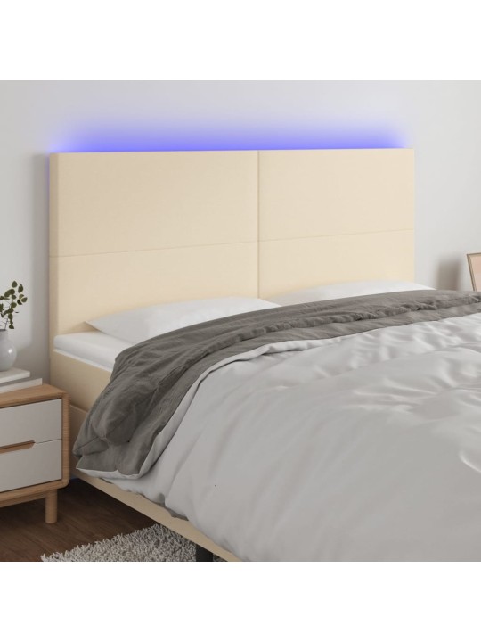 Čelo postele s led krémová 200x5x118/128 cm textil