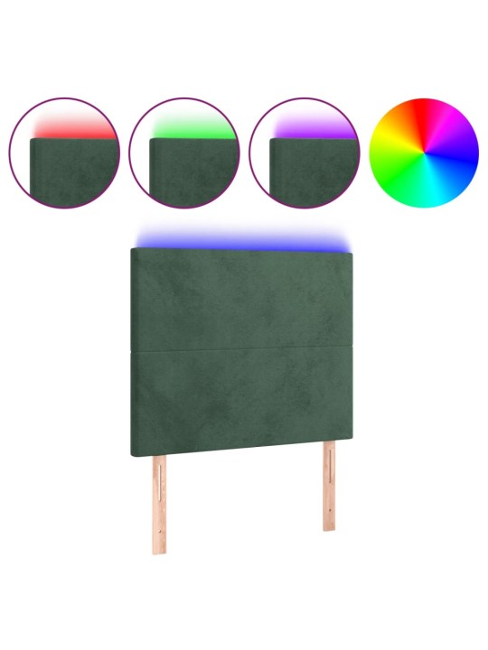 Čelo postele s led tmavě zelená 80x5x118/128 cm samet