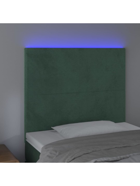 Čelo postele s led tmavě zelená 80x5x118/128 cm samet