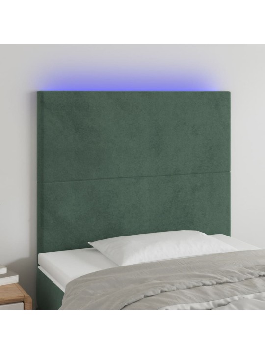 Čelo postele s led tmavě zelená 80x5x118/128 cm samet