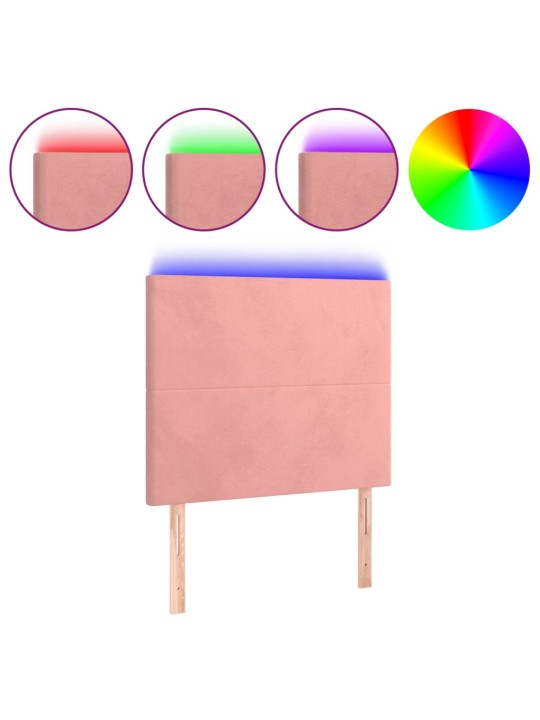 Čelo postele s LED růžové 80x5x118/128 cm samet