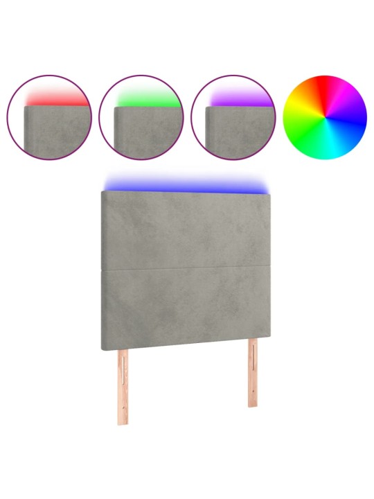 Čelo postele s LED světle šedé 90x5x118/128 cm samet