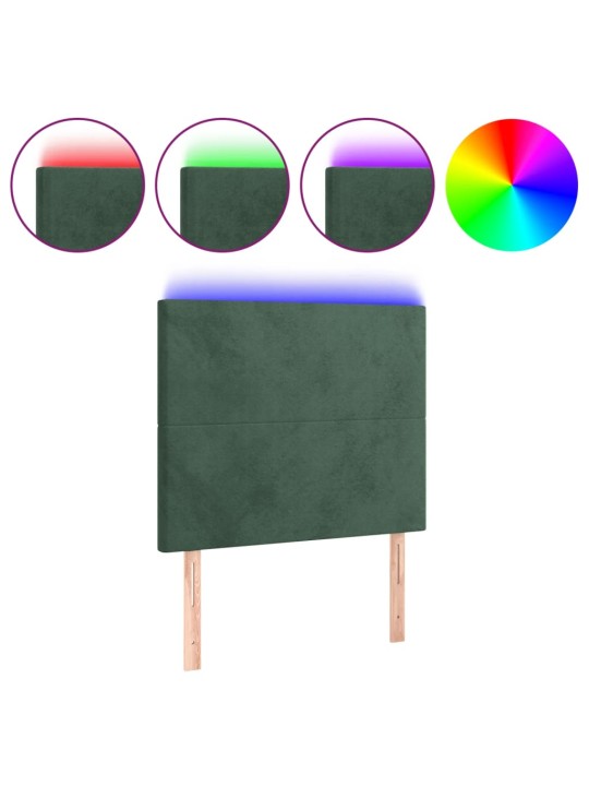Čelo postele s LED tmavě zelená 90x5x118/128 cm samet