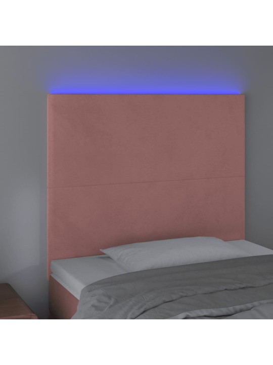 Čelo postele s LED růžové 90x5x118/128 cm samet
