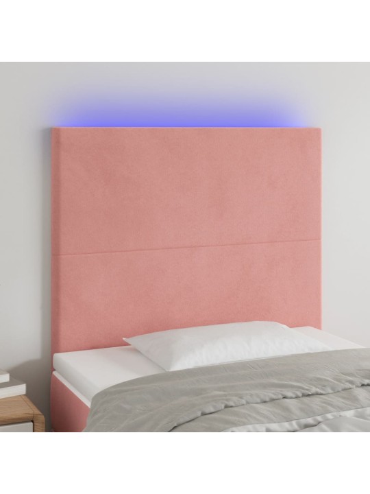 Čelo postele s LED růžové 90x5x118/128 cm samet