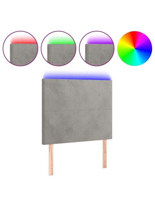 Čelo postele s LED světle šedé 100x5x118/128 cm samet