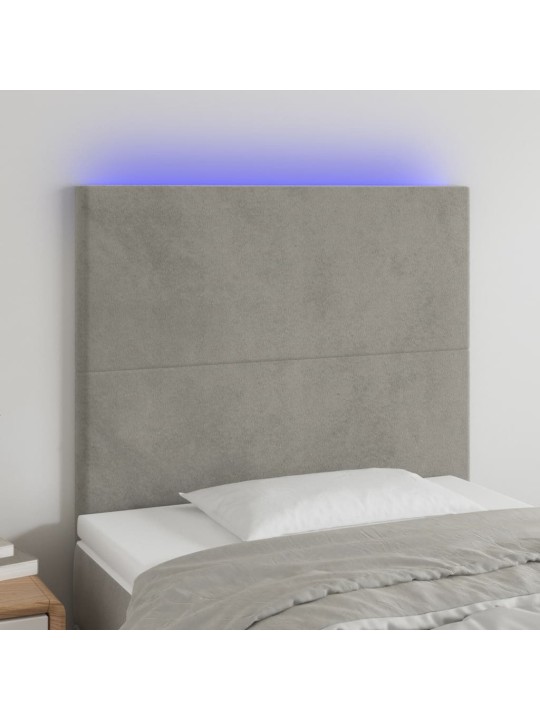 Čelo postele s LED světle šedé 100x5x118/128 cm samet