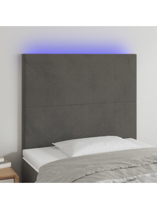 Čelo postele s LED tmavě šedé 100x5x118/128 cm samet