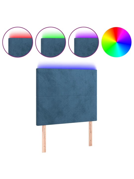 Čelo postele s LED tmavě modré 100x5x118/128 cm samet