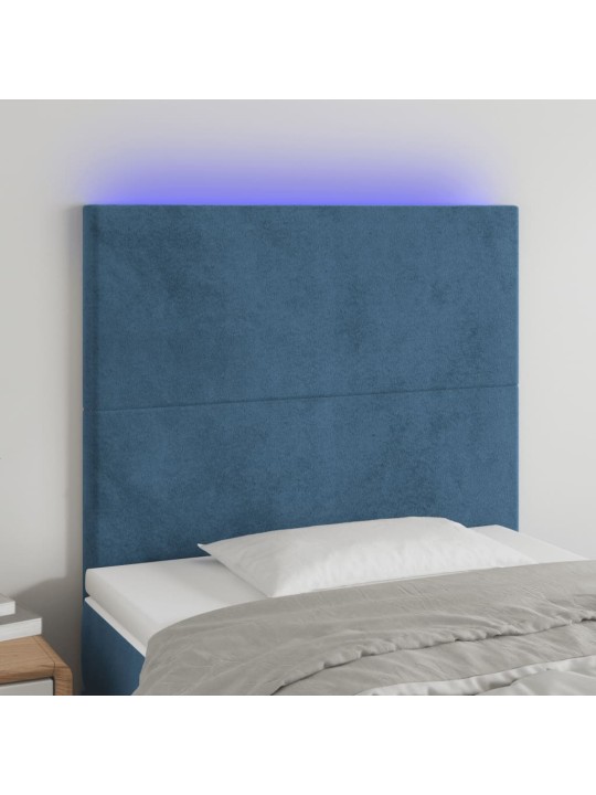 Čelo postele s LED tmavě modré 100x5x118/128 cm samet