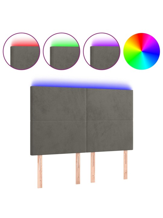 Čelo postele s LED tmavě šedé 144x5x118/128 cm samet