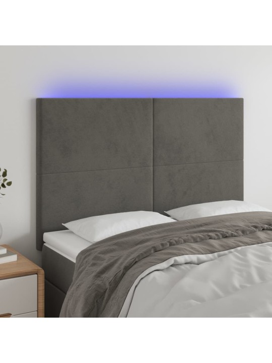 Čelo postele s LED tmavě šedé 144x5x118/128 cm samet