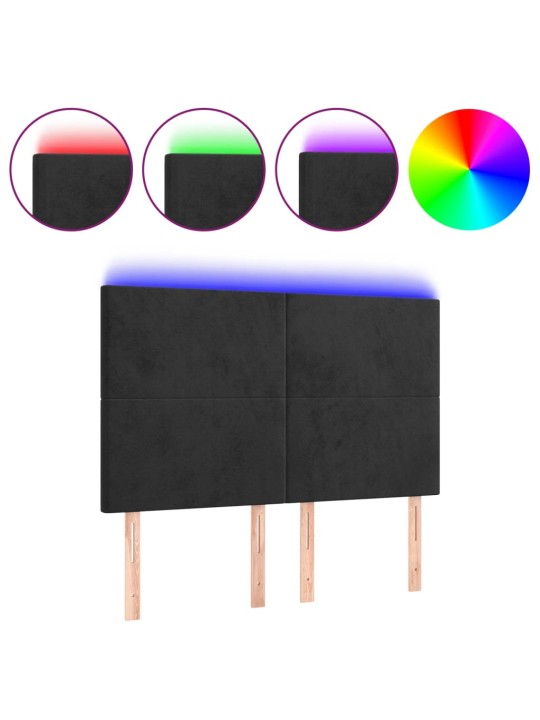 Čelo postele s LED černé 144x5x118/128 cm samet
