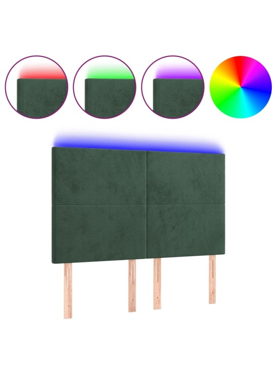 Čelo postele s led tmavě zelená 144x5x118/128 cm samet