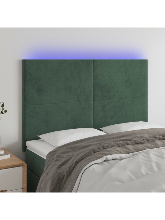 Čelo postele s led tmavě zelená 144x5x118/128 cm samet