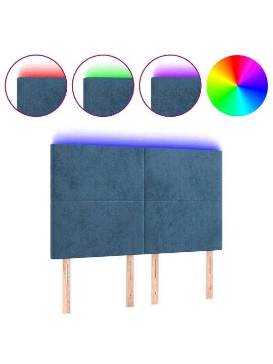 Čelo postele s LED tmavě modré 144x5x118/128 cm samet