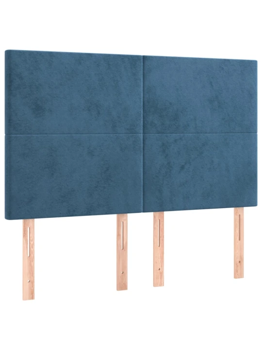 Čelo postele s LED tmavě modré 144x5x118/128 cm samet
