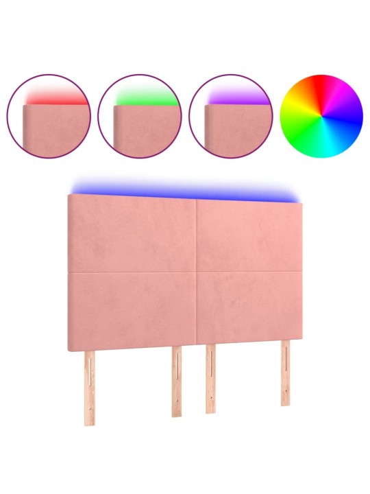 Čelo postele s led růžové 144x5x118/128 cm samet