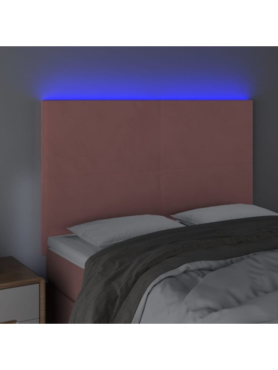 Čelo postele s led růžové 144x5x118/128 cm samet