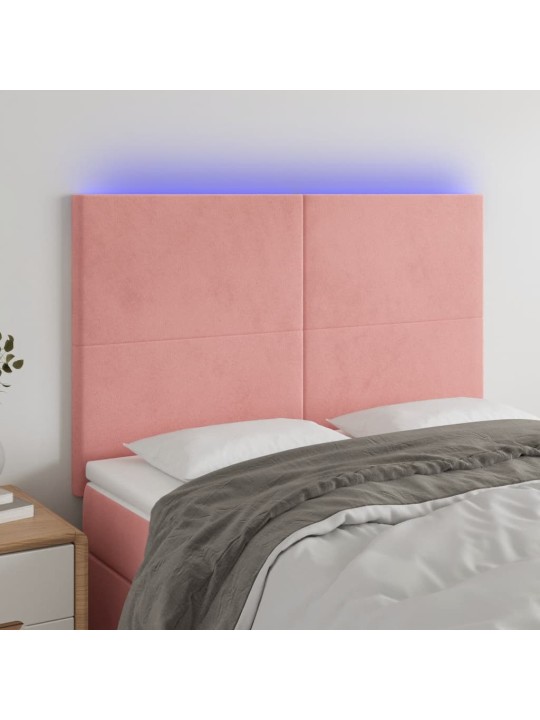 Čelo postele s led růžové 144x5x118/128 cm samet