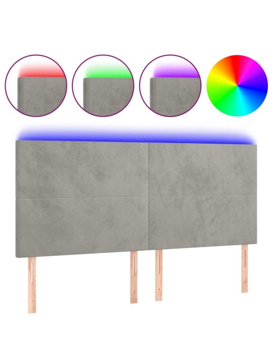 Čelo postele s LED světle šedé 160x5x118/128 cm samet