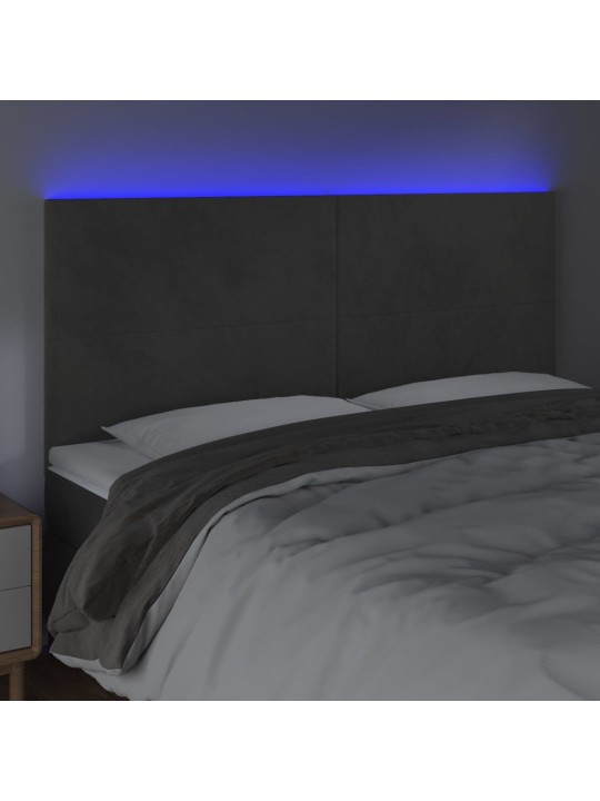 Čelo postele s LED tmavě šedé 160x5x118/128 cm samet
