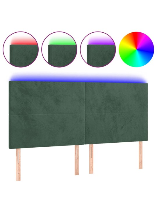 Čelo postele s led tmavě zelená 160x5x118/128 cm samet
