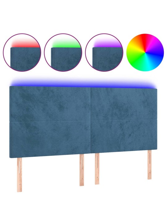 Čelo postele s led tmavě modré 160x5x118/128 cm samet