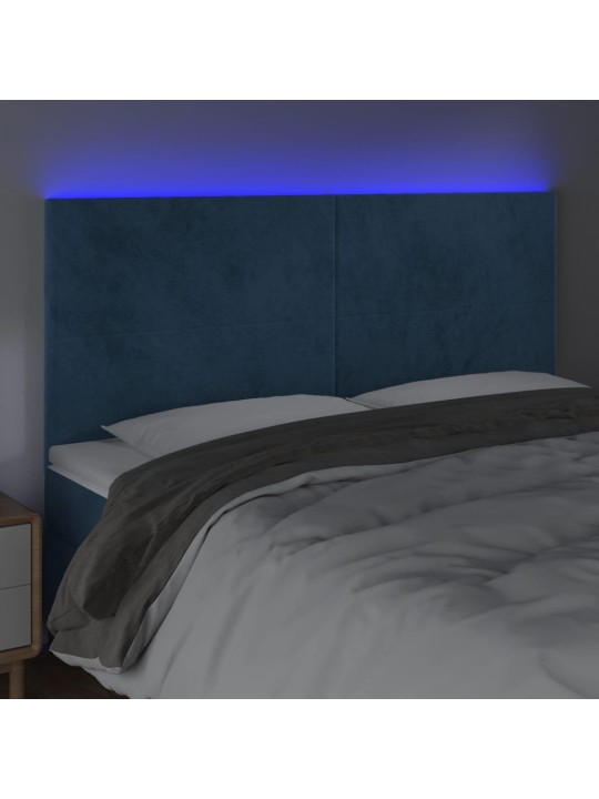 Čelo postele s led tmavě modré 160x5x118/128 cm samet