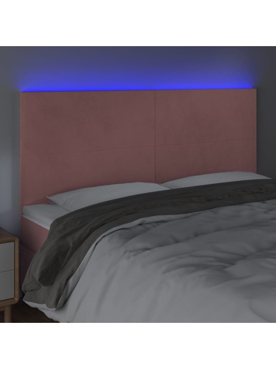 Čelo postele s led růžové 160x5x118/128 cm samet